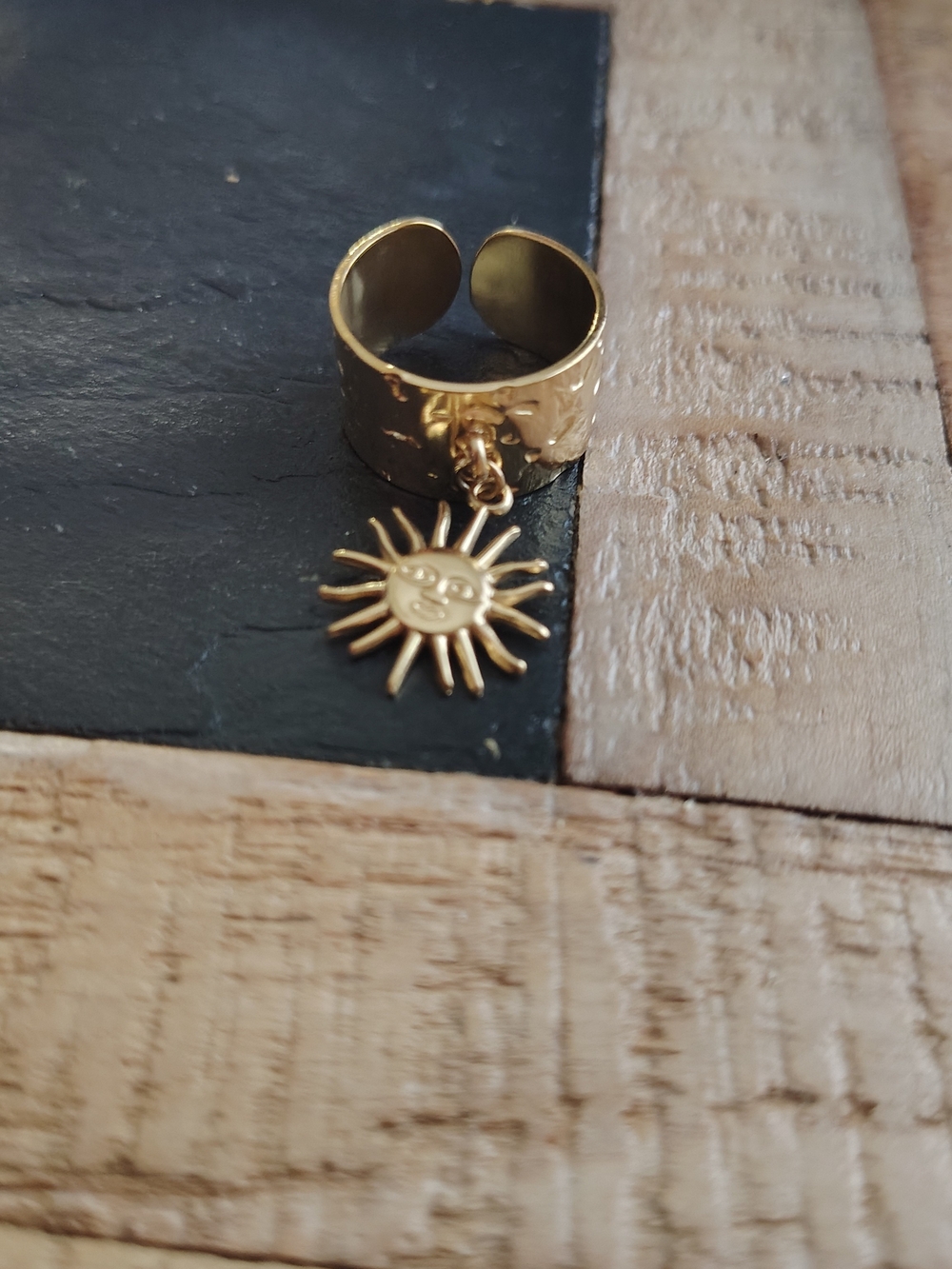 Gold Sun Charm Adjustable Ring